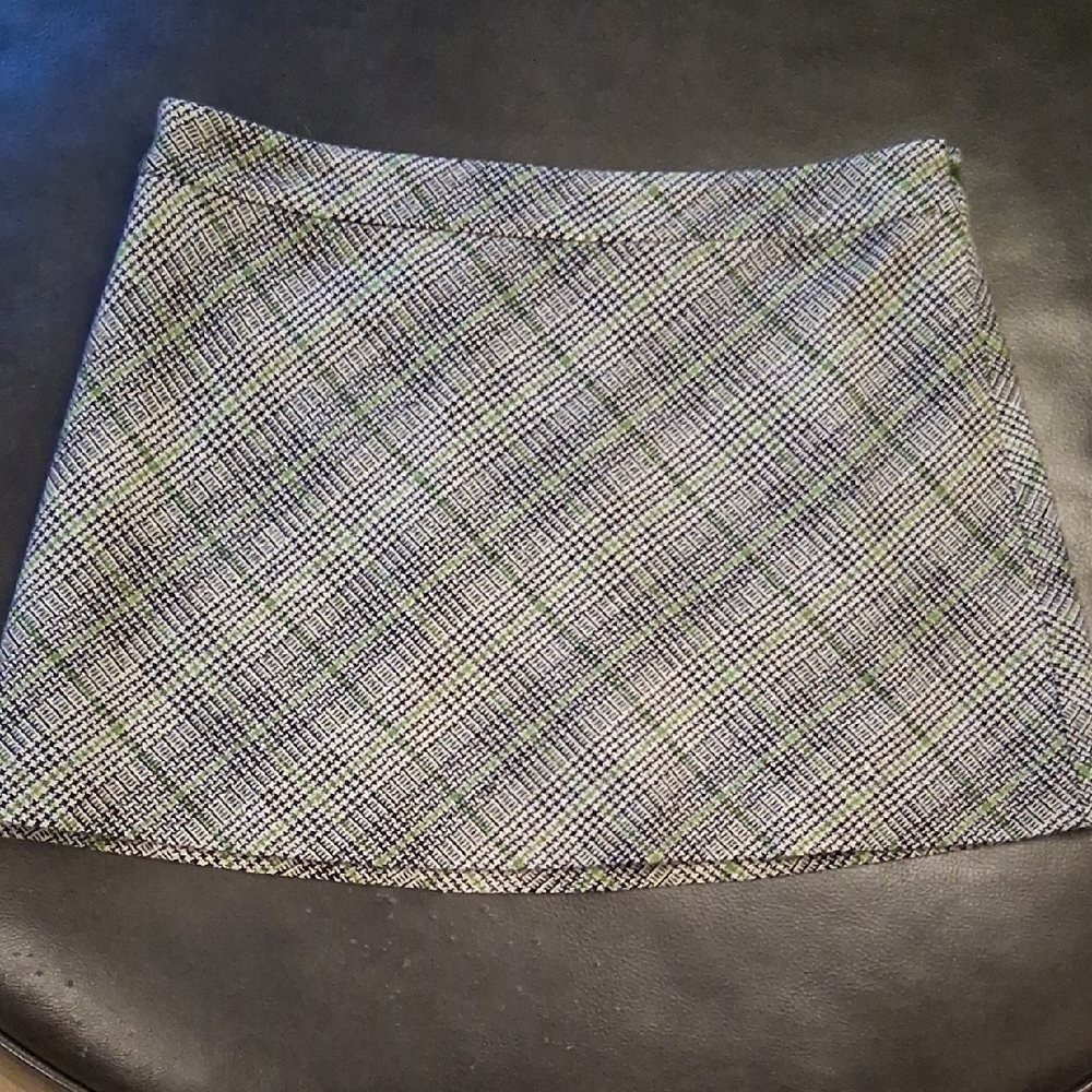 Green, Black and White Plaid Mini Skirt